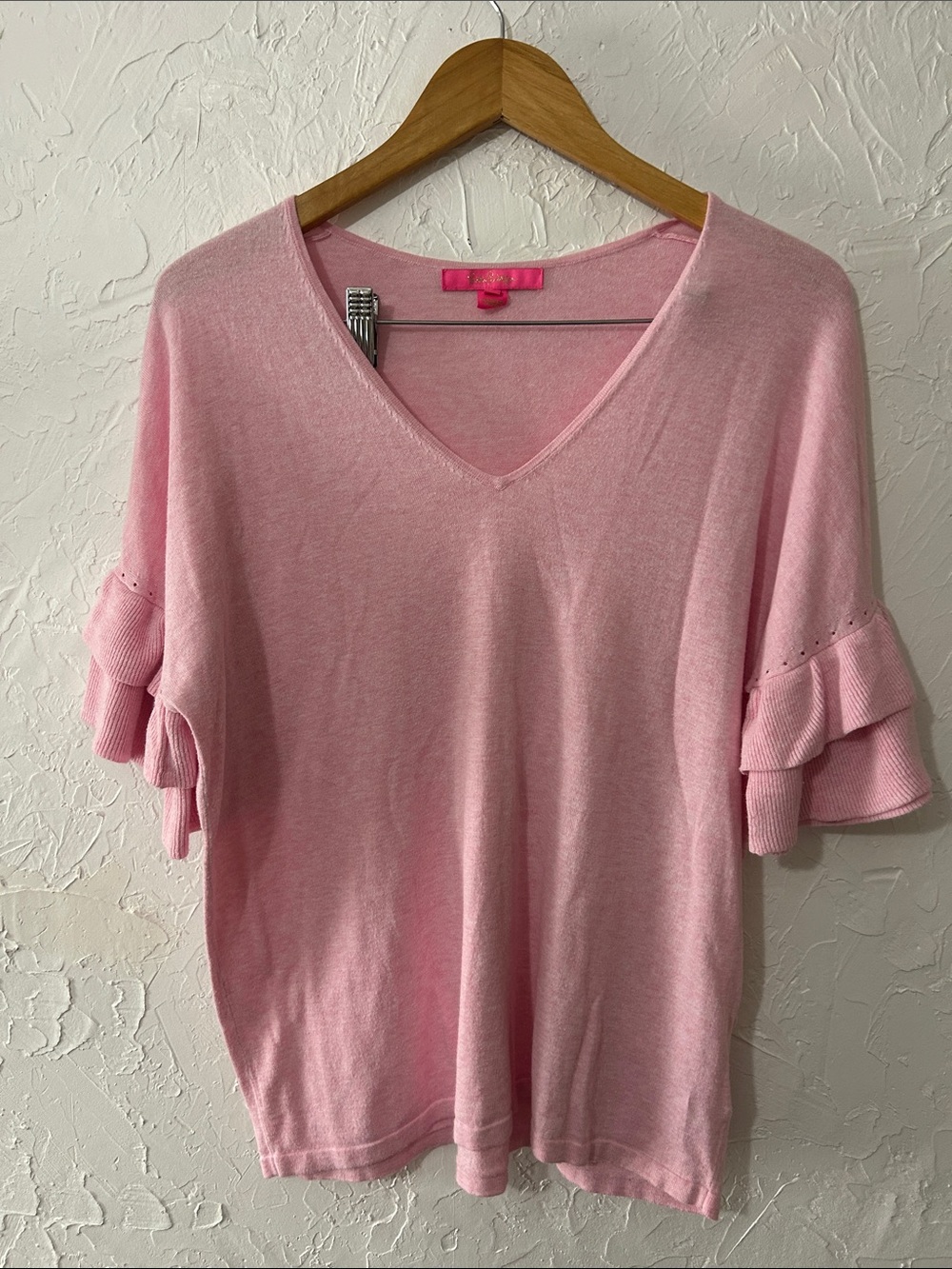 Lily Pulitzer Pink V-Neck Ruffle Sleeve Women's Top